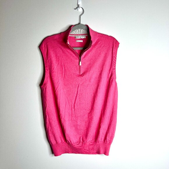 Peter Millar Bright Pink Cotton Cashmere Quarter Zip Sweater Vest Preppy Golf L - Picture 1 of 3